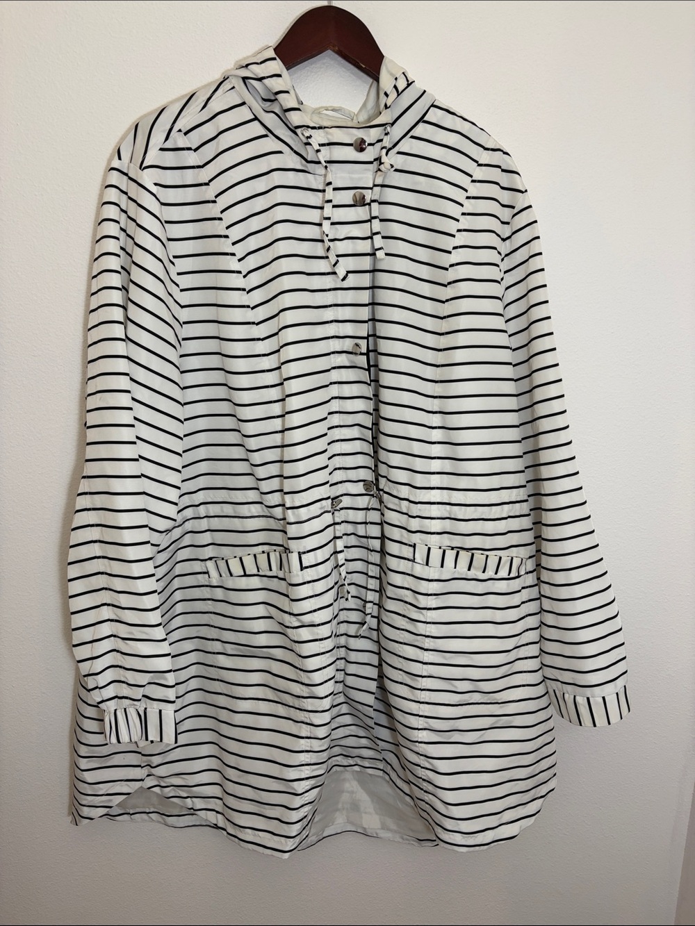In Every Story… White Black Striped Hooded Plus Size Jacket